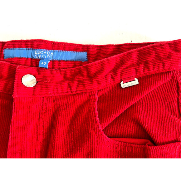 Escada | Sport Women's Red Straight Leg Corduroy Pants Size 40 - Picture 11 of 11